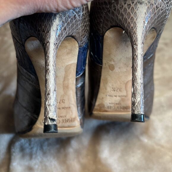 Jimmy Choo Metallic Leather Snakeskin Pumps 3.5" Heels Women's 37.5 US‎ Size 7.5 - Picture 8 of 9